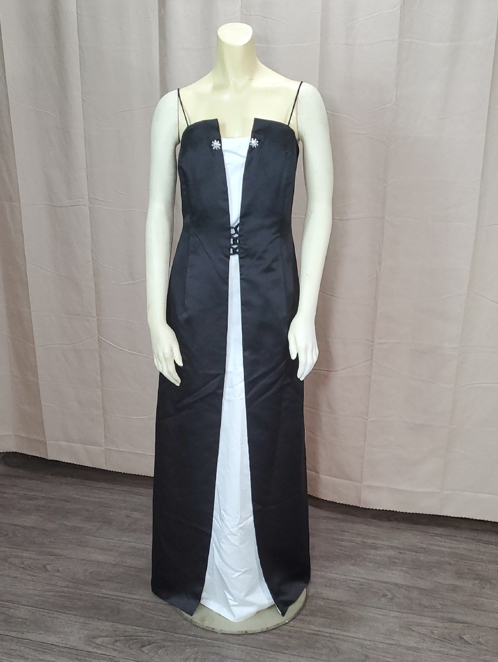 Michaelangelo Black Strapless Gown with White Center Panel